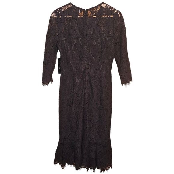 Lulu's -1210 NWT Dance With Me Black Lace Bodycon Midi Dress 3/4 Sleeves S‎ - Picture 4 of 14